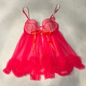 VTG Victoria Secret Hot Pink Babydoll
